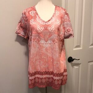 Women's Pink Patterned V-Neck Top